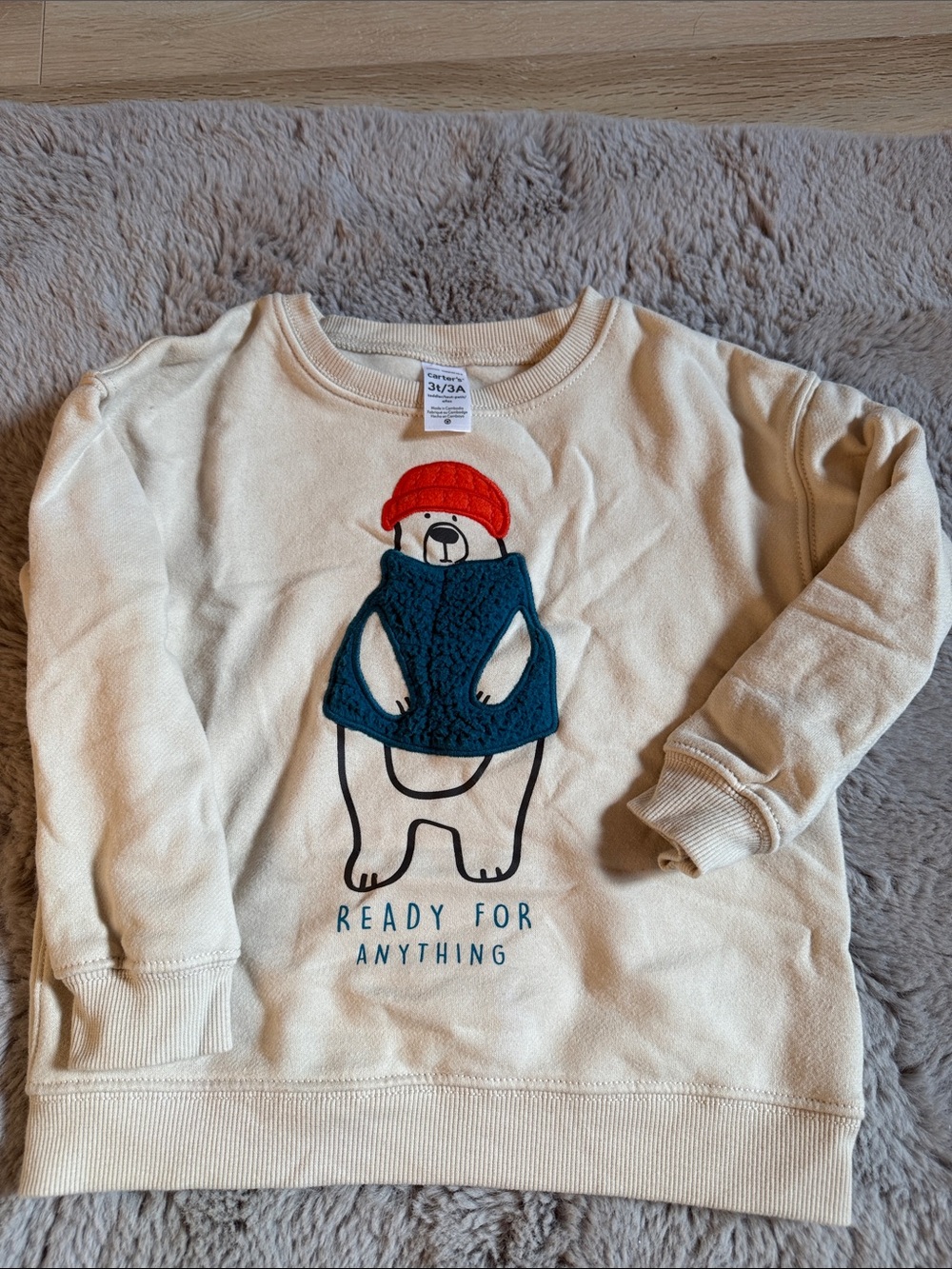 Carter's Cream Sweatshirt with Red Hat Bear